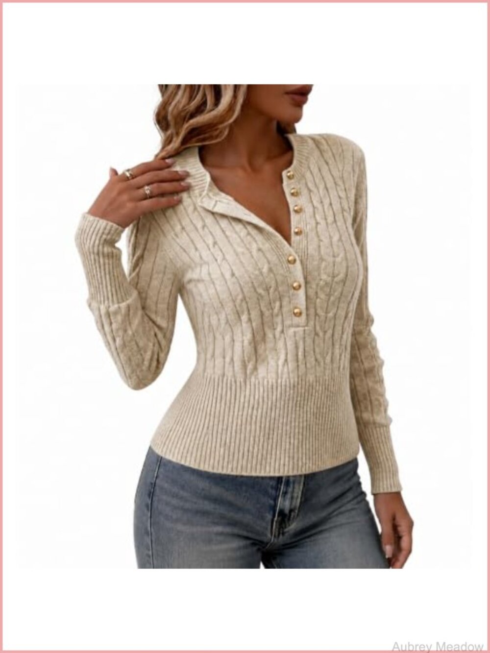 Women's Cable Knit Cropped Button Pullover Sweater Soft Stretch